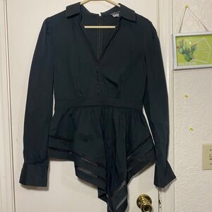 Venus Black Gothcore Renaissance Peplum Top Button Down Asymmetric Hem Blouse‎